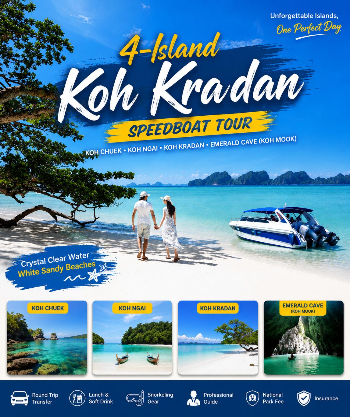 4 Islands Tour Koh Lanta by Speedboat - Emerald Cave, Koh Mook, Koh Kradan & Koh Ngai