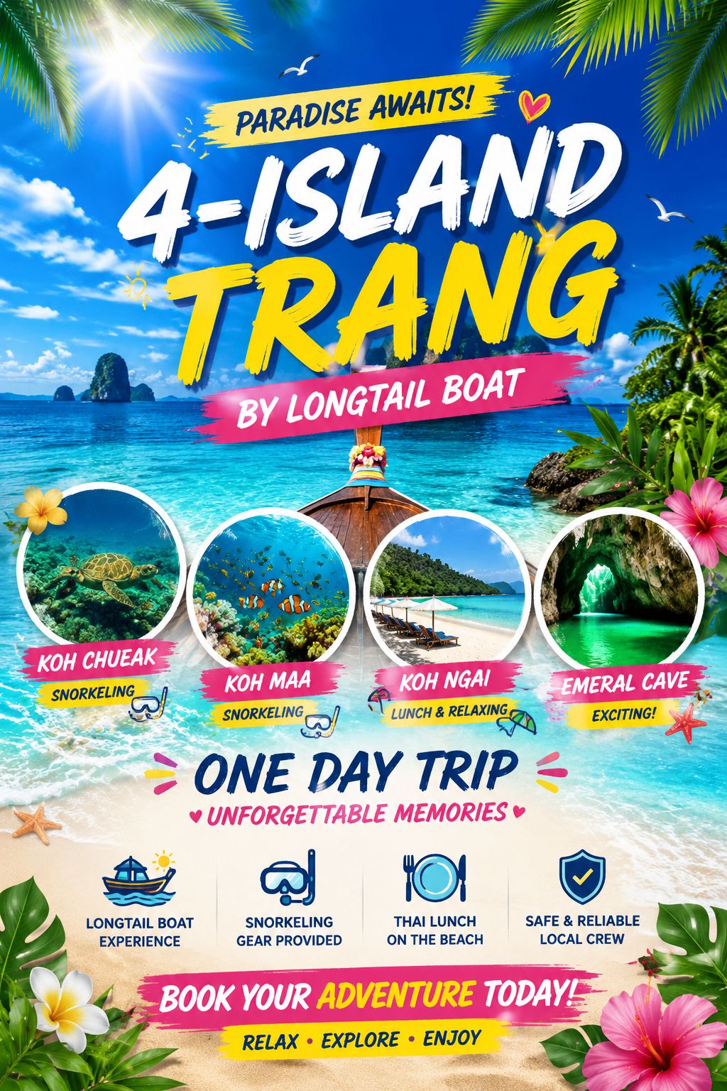 4 Islands Trang By Longtail boat