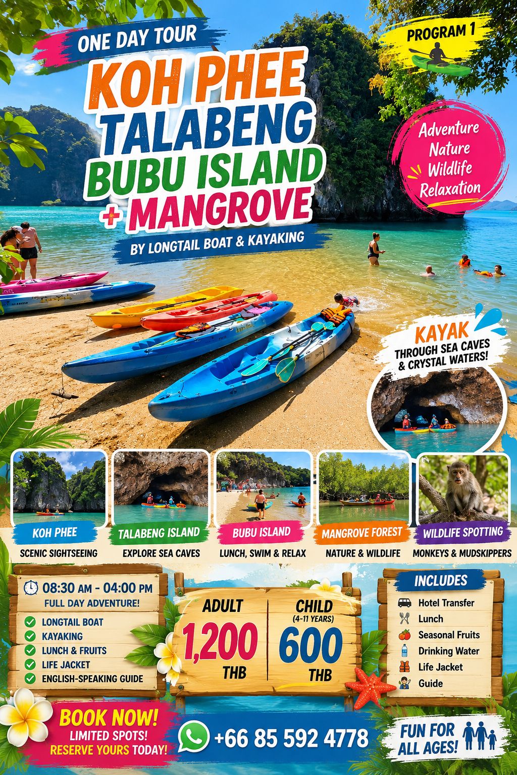 P1-Koh Phee-Talabeng-Bubu Island-Mangrove by Longtail boat and Kayaking